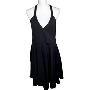 TORRID 1 XL Little Black Dress‎ Midi V-Neck Skater Halter Pockets Pleated Goth